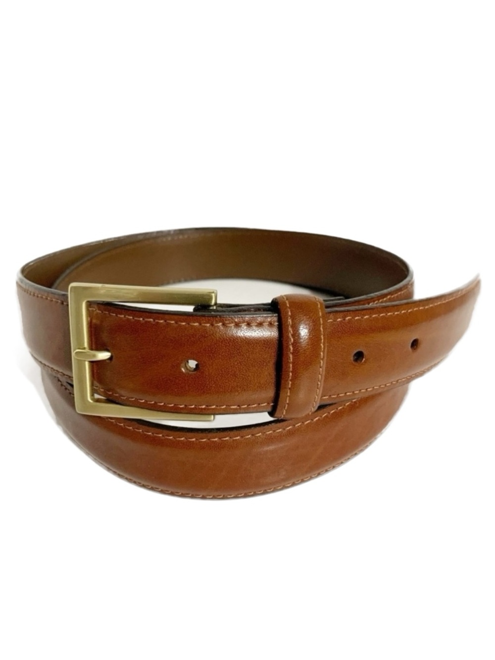 Unbranded Smooth Leather Belt Brass Hardware Square Buckle Size 42 Brown 🟫